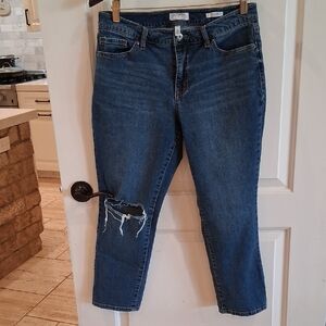 SOFIA  Bagi Boyfriend Jeans Size 10S Midrise Medium Distressed Knee Wash